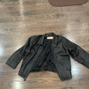 I’m selling a black leather jacket size large.